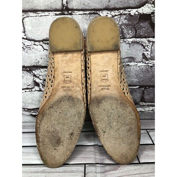 Stuart Weitzman Pink Nude Leather Laser Cut Cap Toe Ballet Flats Women’s 6.5M US - Picture 12 of 16